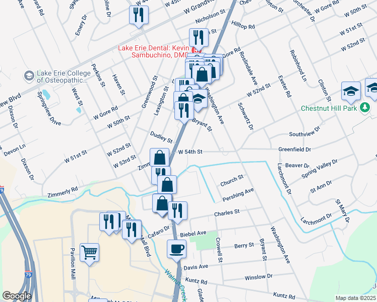 map of restaurants, bars, coffee shops, grocery stores, and more near in Erie County