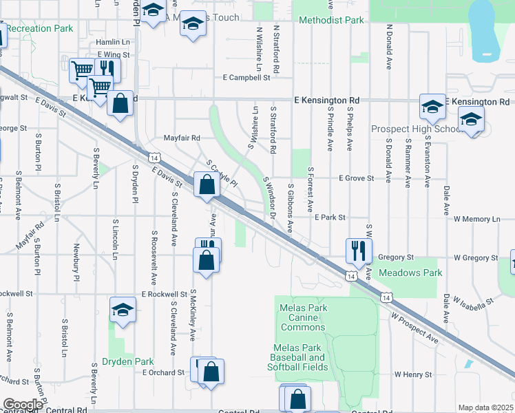 map of restaurants, bars, coffee shops, grocery stores, and more near 1530 East Northwest Highway in Arlington Heights
