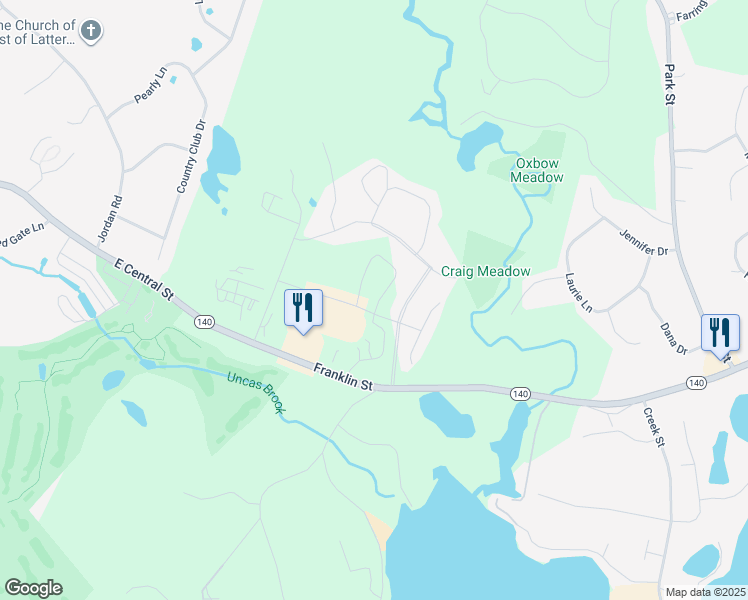 map of restaurants, bars, coffee shops, grocery stores, and more near 100 Stonewall Boulevard in Wrentham