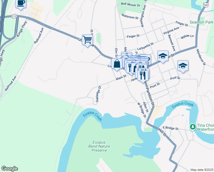 map of restaurants, bars, coffee shops, grocery stores, and more near in Saugerties