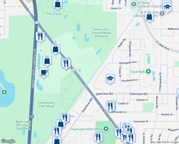 map of restaurants, bars, coffee shops, grocery stores, and more near 1026 Castillian Court in Glenview