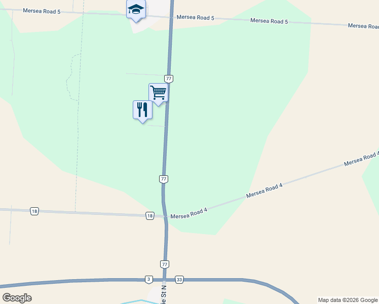map of restaurants, bars, coffee shops, grocery stores, and more near 426 Ontario 77 in Leamington