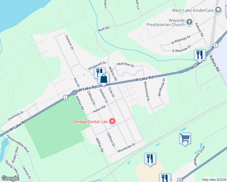 map of restaurants, bars, coffee shops, grocery stores, and more near 1566 Wilkins Road in Erie