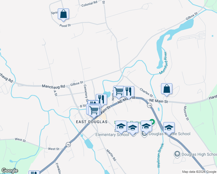 map of restaurants, bars, coffee shops, grocery stores, and more near 26 North Street in Douglas