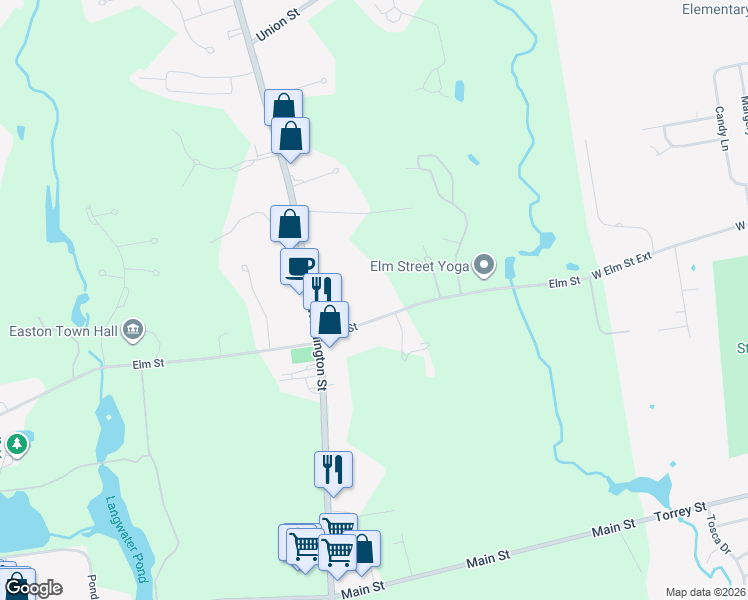 map of restaurants, bars, coffee shops, grocery stores, and more near 218 Elm Street in Easton