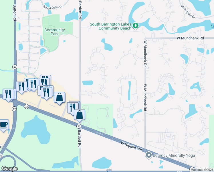 map of restaurants, bars, coffee shops, grocery stores, and more near 13 Cutters Run in South Barrington