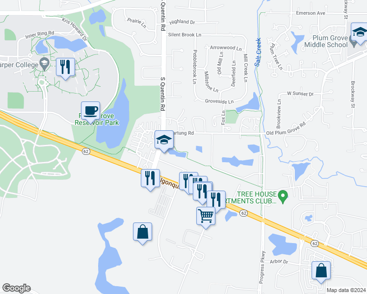 map of restaurants, bars, coffee shops, grocery stores, and more near 798 Belinder Lane in Schaumburg