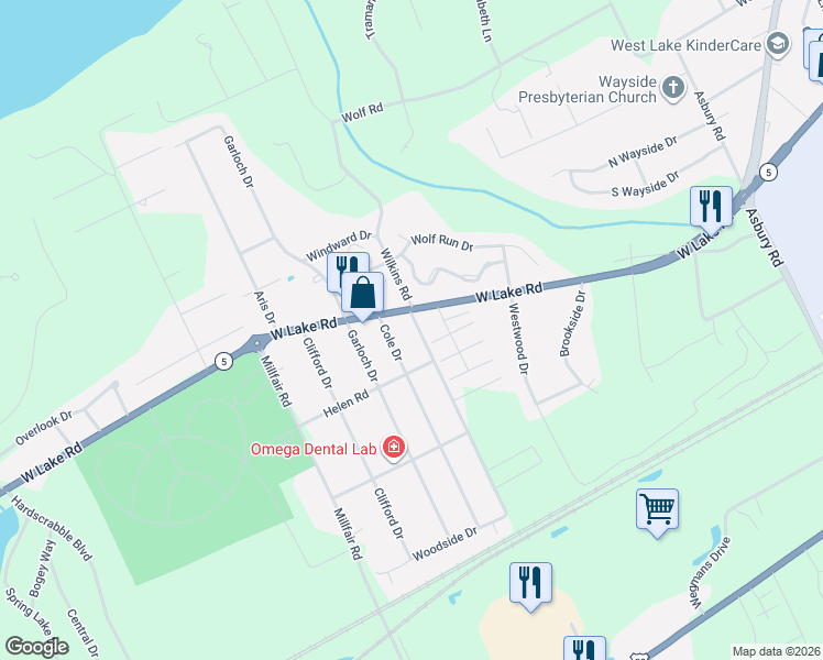 map of restaurants, bars, coffee shops, grocery stores, and more near 1566 Wilkins Road in Erie