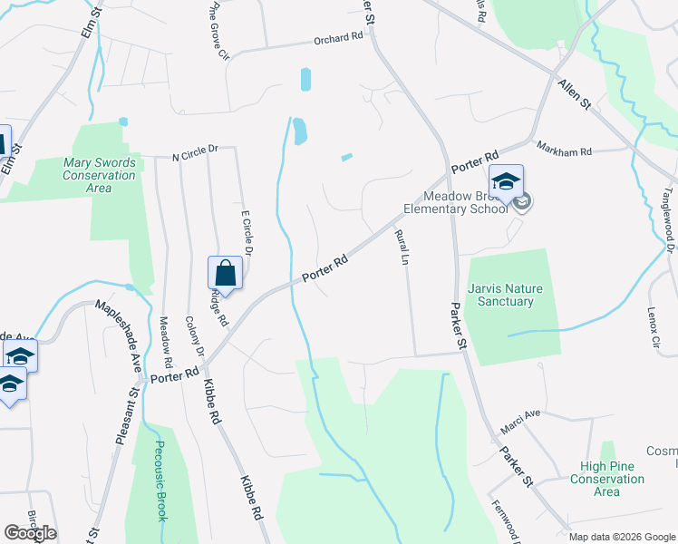 map of restaurants, bars, coffee shops, grocery stores, and more near 149 Porter Road in East Longmeadow