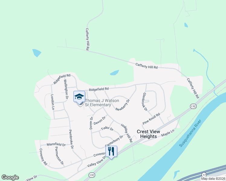 map of restaurants, bars, coffee shops, grocery stores, and more near 239 Ridgefield Road in Endicott