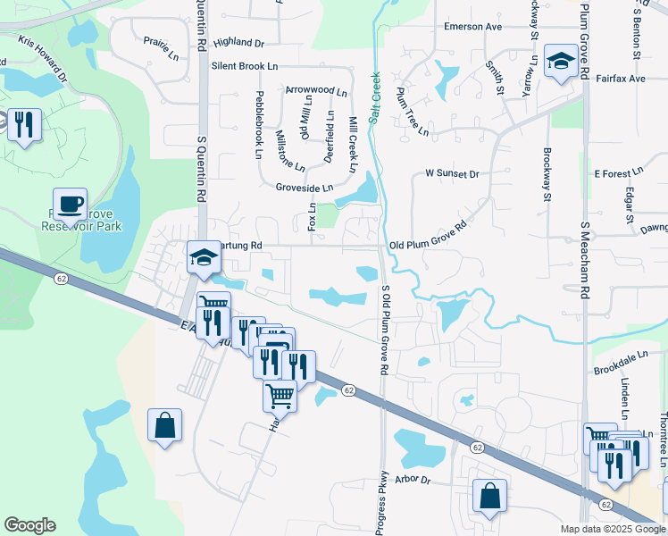 map of restaurants, bars, coffee shops, grocery stores, and more near 2632 Pirates Cove in Schaumburg