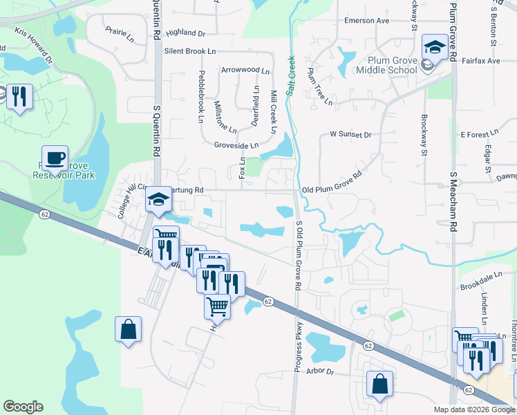 map of restaurants, bars, coffee shops, grocery stores, and more near 2632 Pirates Cove in Schaumburg