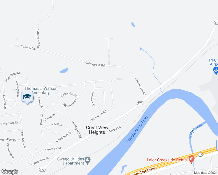 map of restaurants, bars, coffee shops, grocery stores, and more near 135 Pine Knoll Road in Endicott