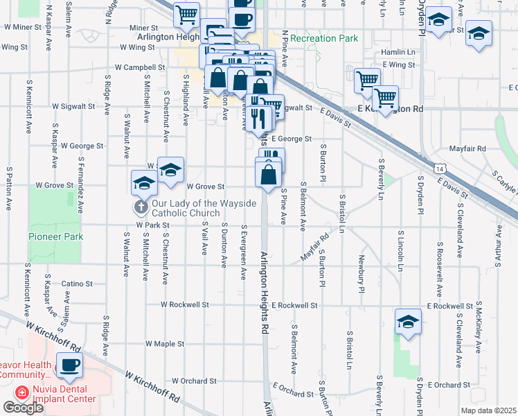 map of restaurants, bars, coffee shops, grocery stores, and more near 428 S Arlington Heights Rd in Arlington Heights