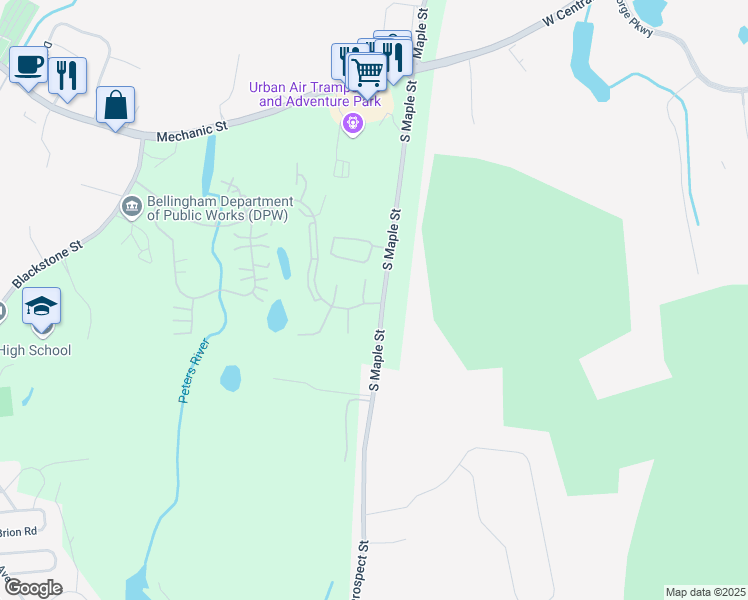 map of restaurants, bars, coffee shops, grocery stores, and more near 70 South Maple Street in Bellingham