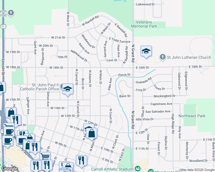 map of restaurants, bars, coffee shops, grocery stores, and more near 1621 Pike Avenue in Carroll