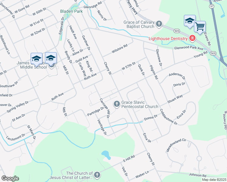 map of restaurants, bars, coffee shops, grocery stores, and more near 610 Young Road in Erie