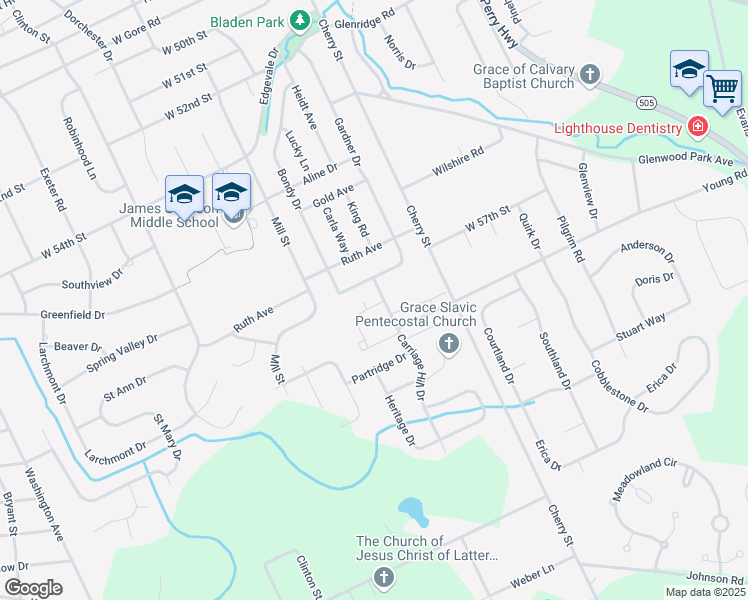 map of restaurants, bars, coffee shops, grocery stores, and more near 5708 Georgetown Drive in Erie
