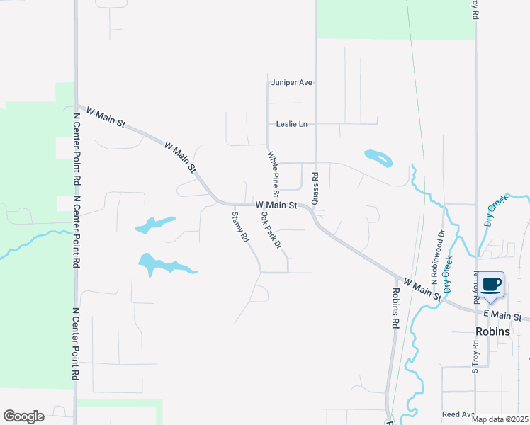 map of restaurants, bars, coffee shops, grocery stores, and more near 30 Oak Park Drive in Robins
