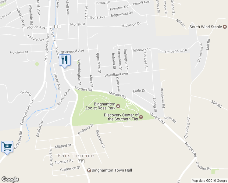 map of restaurants, bars, coffee shops, grocery stores, and more near 45 Morgan Road in Binghamton
