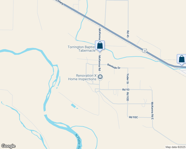 map of restaurants, bars, coffee shops, grocery stores, and more near Bear Paw Road in Goshen County