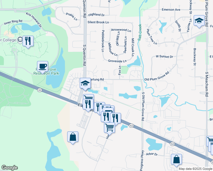 map of restaurants, bars, coffee shops, grocery stores, and more near 811 Buccaneer Drive in Schaumburg