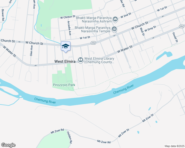 map of restaurants, bars, coffee shops, grocery stores, and more near 81 Cleveland Avenue in Elmira