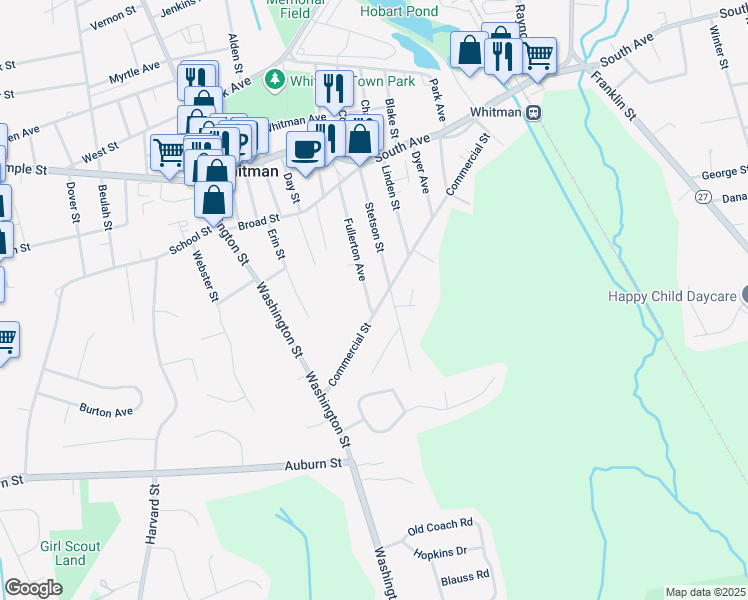 map of restaurants, bars, coffee shops, grocery stores, and more near 140 Fullerton Avenue in Whitman