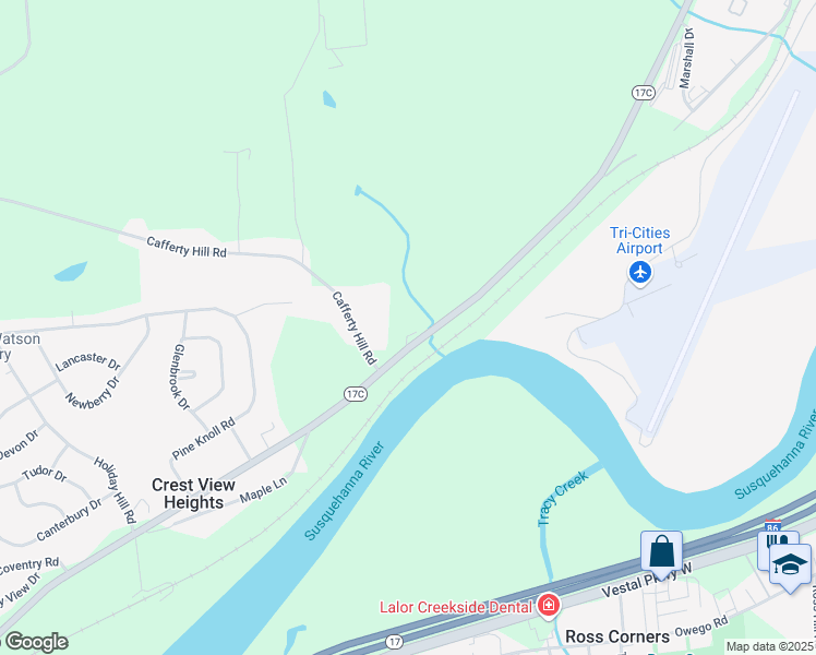 map of restaurants, bars, coffee shops, grocery stores, and more near 1711 Campville Road in Endicott