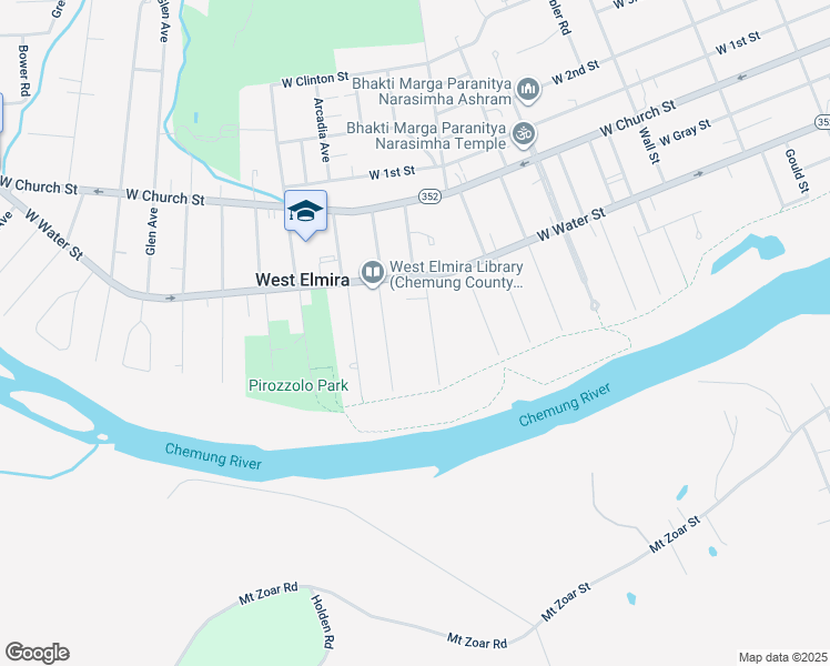 map of restaurants, bars, coffee shops, grocery stores, and more near 81 Cleveland Avenue in Elmira