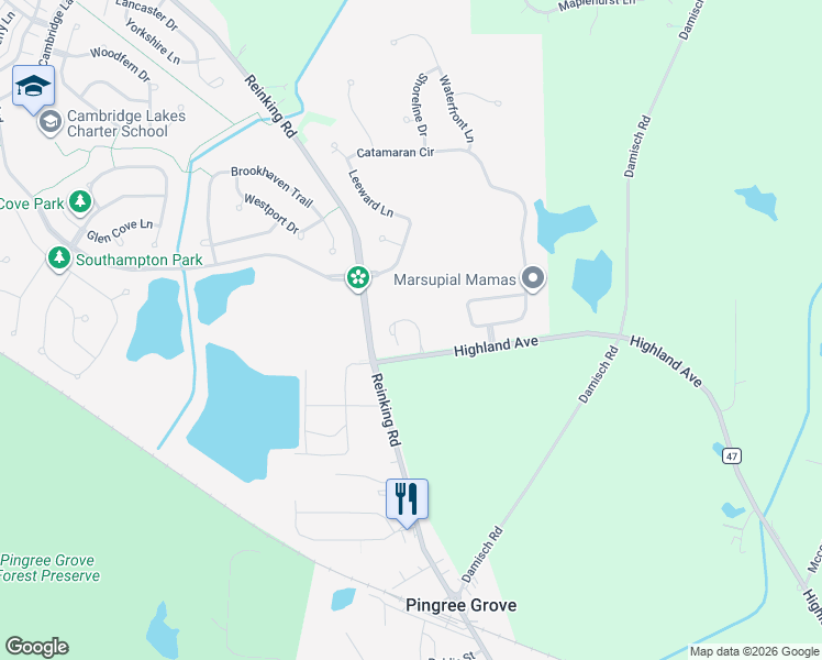 map of restaurants, bars, coffee shops, grocery stores, and more near 708 Anchorage Court in Pingree Grove