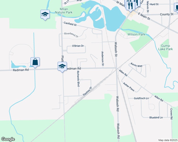 map of restaurants, bars, coffee shops, grocery stores, and more near 179 Redman Road in Milan