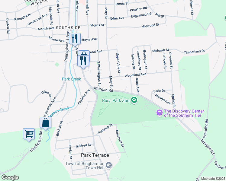 map of restaurants, bars, coffee shops, grocery stores, and more near 24 Morgan Rd in Binghamton