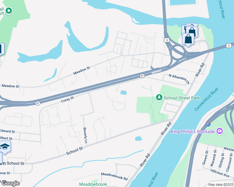 map of restaurants, bars, coffee shops, grocery stores, and more near 3 A Sabrina Way in Agawam