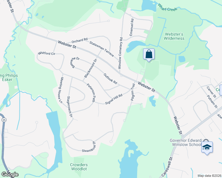 map of restaurants, bars, coffee shops, grocery stores, and more near 90 Observatory Waye in Marshfield