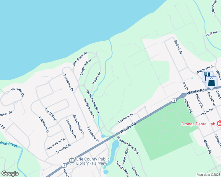 map of restaurants, bars, coffee shops, grocery stores, and more near 5999 Wyndemere Dr in Erie