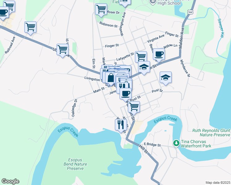 map of restaurants, bars, coffee shops, grocery stores, and more near 16 Jane Street in Saugerties