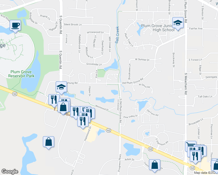 map of restaurants, bars, coffee shops, grocery stores, and more near 1017 Buccaneer Drive in Schaumburg