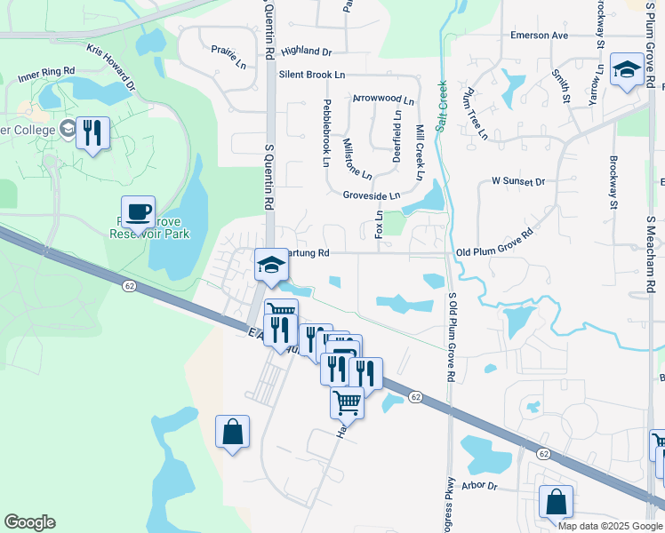 map of restaurants, bars, coffee shops, grocery stores, and more near 811 Buccaneer Drive in Schaumburg