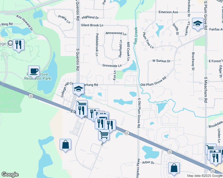 map of restaurants, bars, coffee shops, grocery stores, and more near 1009 Buccaneer Drive in Schaumburg