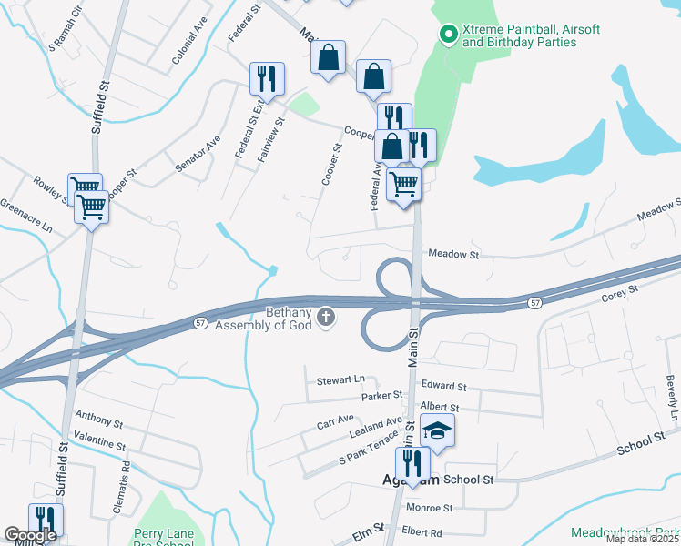 map of restaurants, bars, coffee shops, grocery stores, and more near 462 Main Street in Agawam