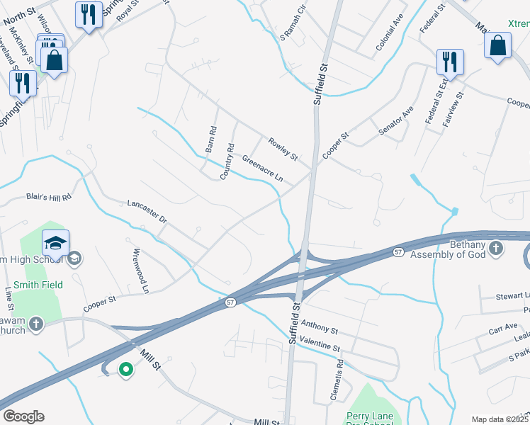 map of restaurants, bars, coffee shops, grocery stores, and more near 475 Cooper Street in Agawam
