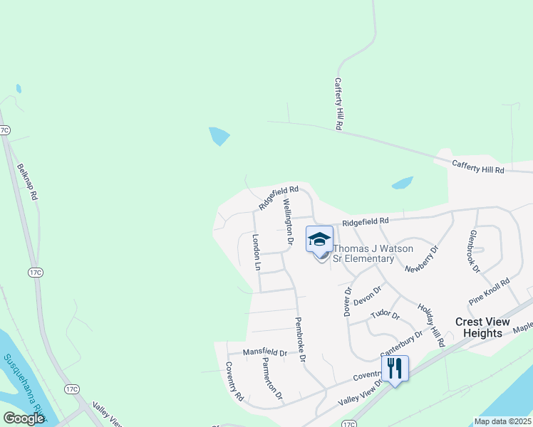 map of restaurants, bars, coffee shops, grocery stores, and more near 4 Wellington Court in Endicott