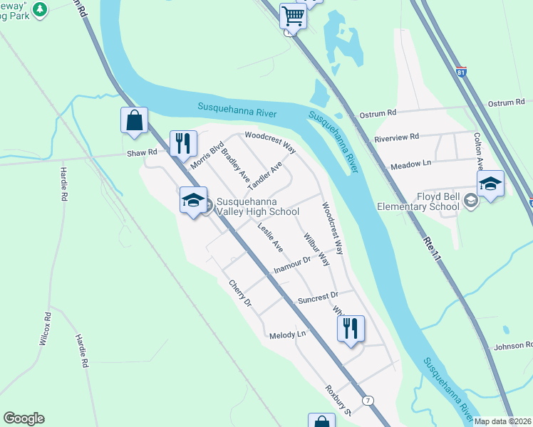 map of restaurants, bars, coffee shops, grocery stores, and more near 2 Munson St in Conklin