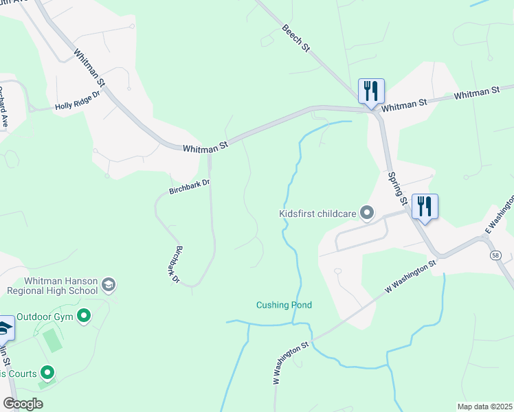 map of restaurants, bars, coffee shops, grocery stores, and more near 136 Forest Trail in Hanson