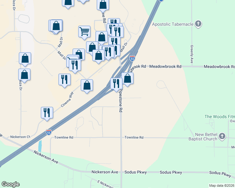 map of restaurants, bars, coffee shops, grocery stores, and more near 2254 Pipestone Rd in Benton Harbor