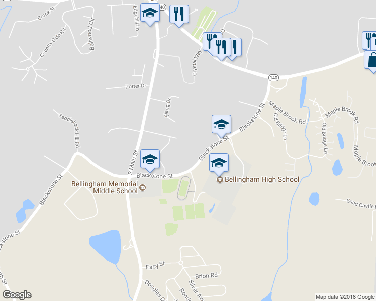 map of restaurants, bars, coffee shops, grocery stores, and more near 93 Blackstone Street in Bellingham