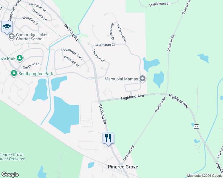 map of restaurants, bars, coffee shops, grocery stores, and more near 657 Anchorage Court in Pingree Grove