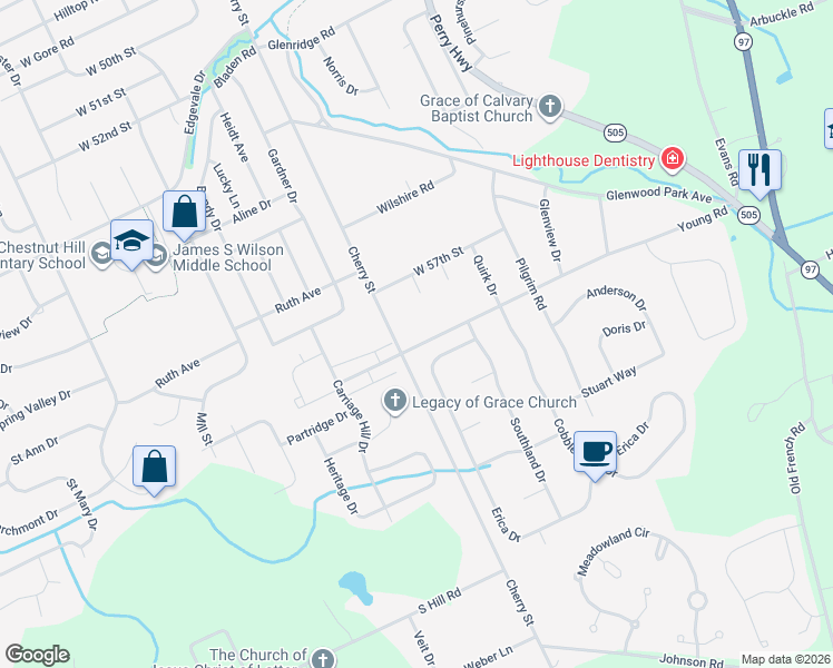 map of restaurants, bars, coffee shops, grocery stores, and more near 548 Intrepid Drive in Erie