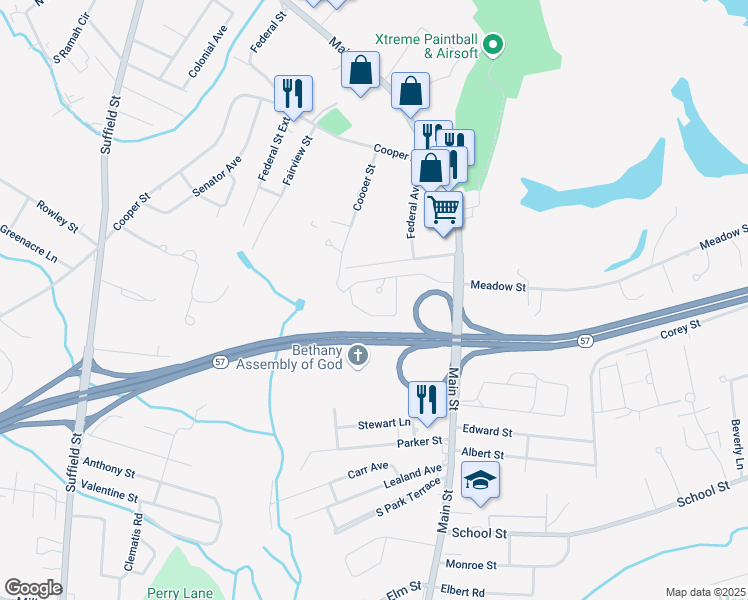 map of restaurants, bars, coffee shops, grocery stores, and more near 462 Main Street in Agawam